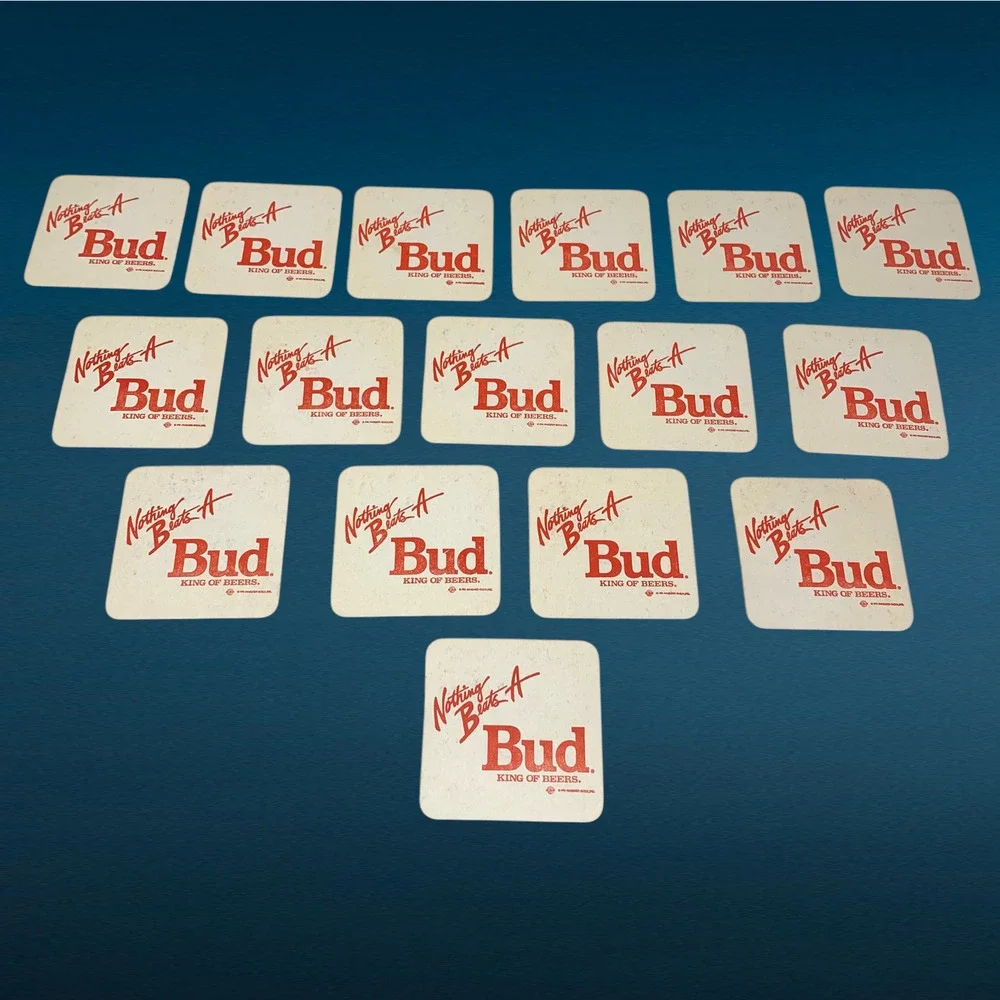 Vintage Lot 16 Budweiser Coasters 1980s Bar Beer Advertising Cardboard Promotion